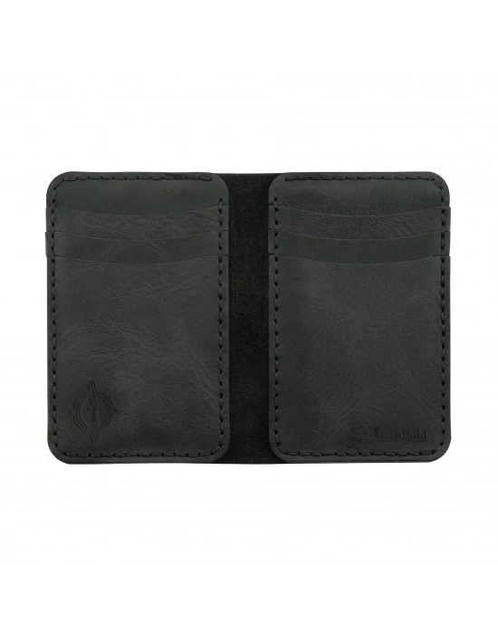 İsme Özel Dikey Uzun Klasik Cüzdan - %100 Crazy Deri - A010004 - Antrasit