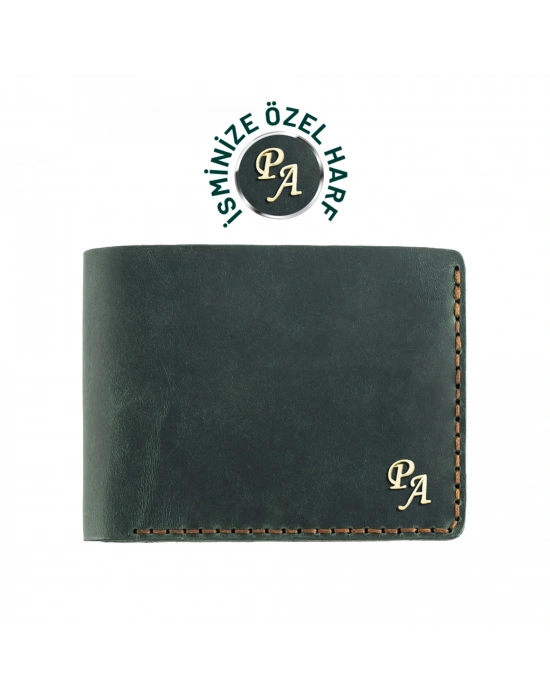 İsme Özel Dikey Uzun Klasik Cüzdan - %100 Crazy Deri - A010004 - Haki