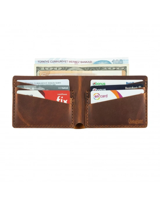 İsme Özel Dikey Uzun Klasik Cüzdan - %100 Crazy Deri - A010004 - Taba