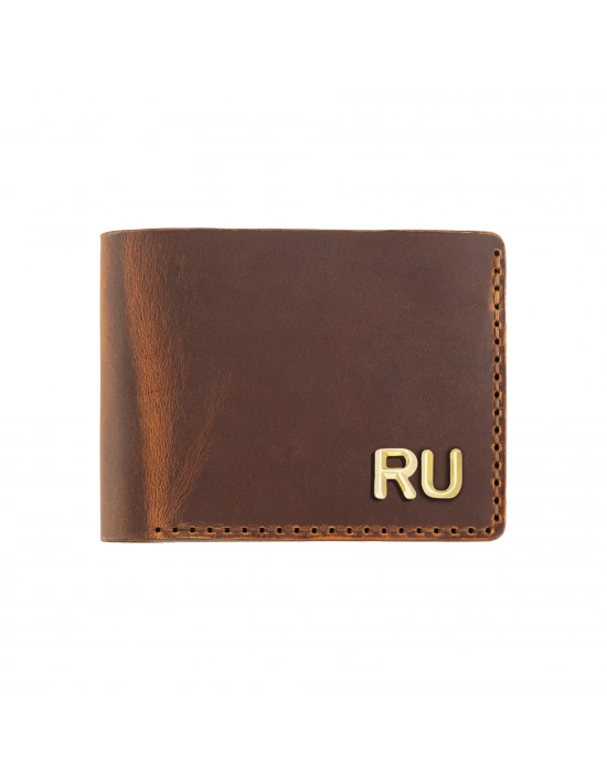 İsme Özel Dikey Uzun Klasik Cüzdan - %100 Crazy Deri - A010004 - Taba