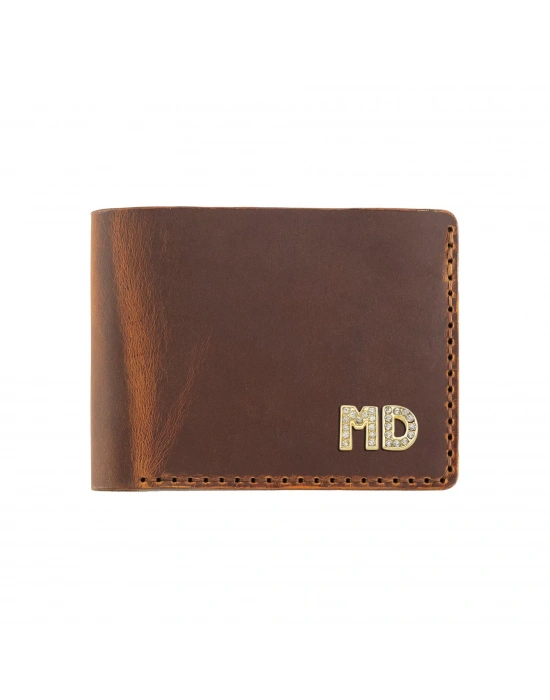 İsme Özel Dikey Uzun Klasik Cüzdan - %100 Crazy Deri - A010004 - Taba