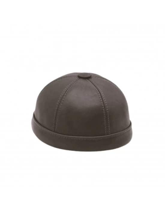 İsme Özel Docker Şapka - %100 Gerçek Deri - AB01009 - Kahverengi