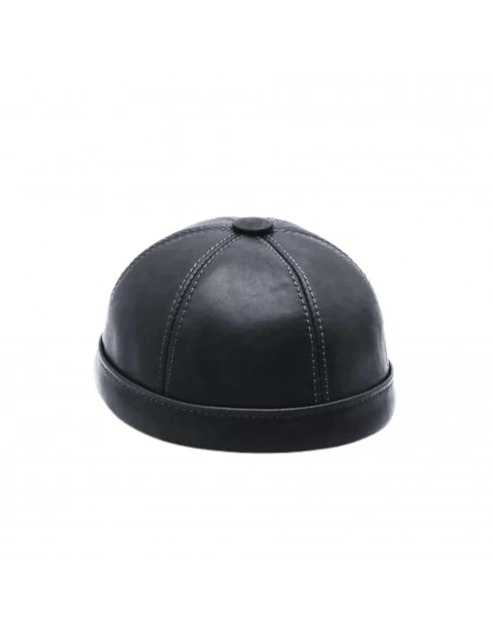 İsme Özel Docker Şapka - %100 Gerçek Deri - AB01009 - Siyah