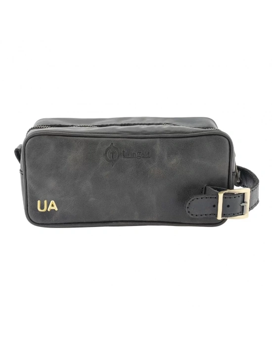 İsme Özel Dopp Kit Kişisel Bakım ve Seyahat Çantası - %100 Rainbow Deri - AC14004 - Antrasit