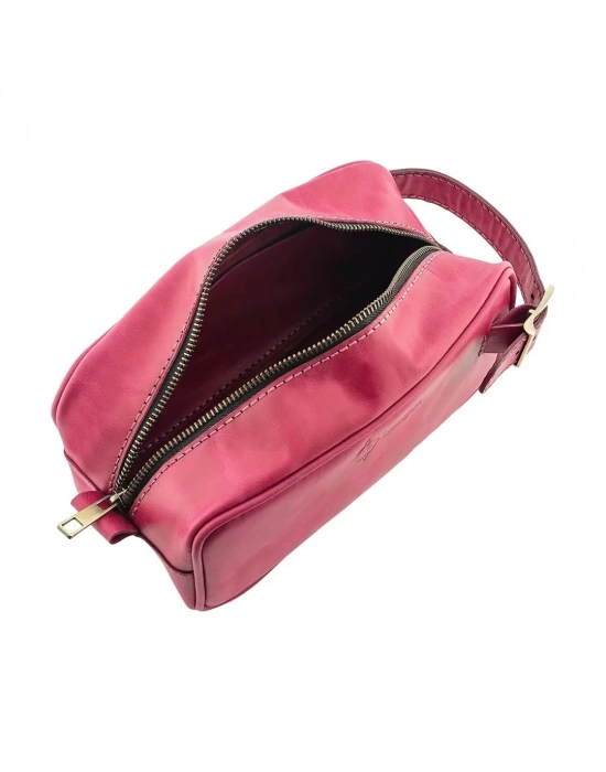 İsme Özel Dopp Kit Kişisel Bakım ve Seyahat Çantası - %100 Rainbow Deri - AC14004 - Fuşya