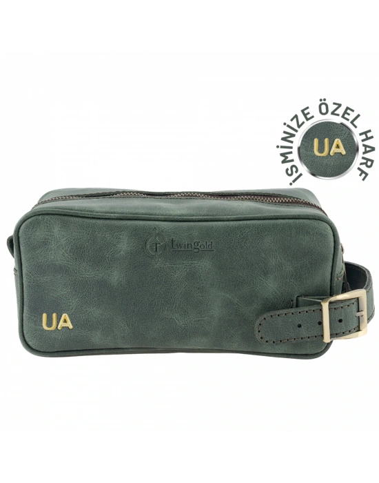 İsme Özel Dopp Kit Kişisel Bakım ve Seyahat Çantası - %100 Rainbow Deri - AC14004 - Haki