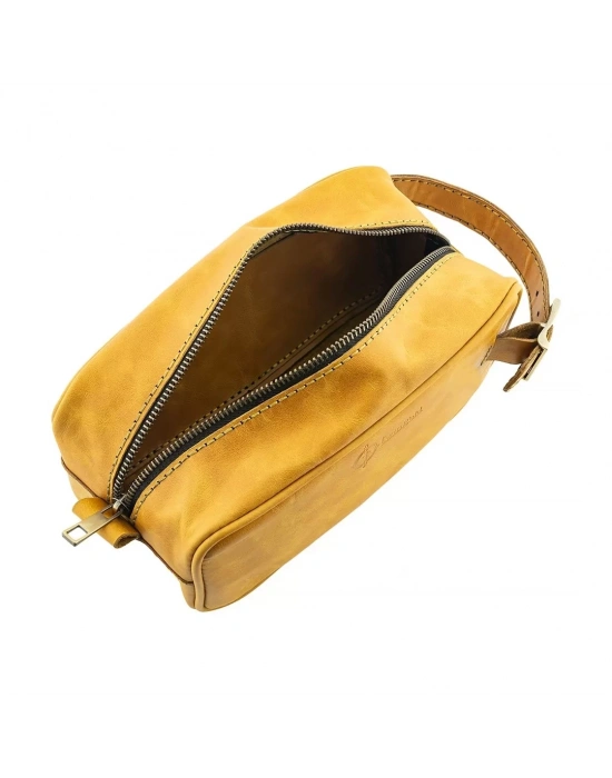 İsme Özel Dopp Kit Kişisel Bakım ve Seyahat Çantası - %100 Rainbow Deri - AC14004 - Hardal Sarısı