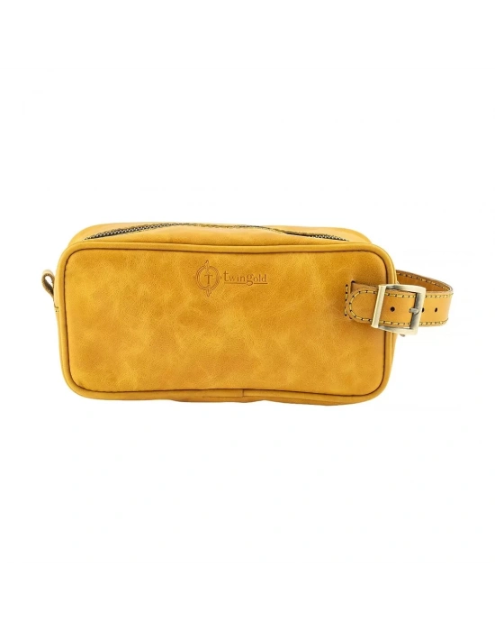İsme Özel Dopp Kit Kişisel Bakım ve Seyahat Çantası - %100 Rainbow Deri - AC14004 - Hardal Sarısı