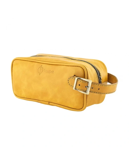 İsme Özel Dopp Kit Kişisel Bakım ve Seyahat Çantası - %100 Rainbow Deri - AC14004 - Hardal Sarısı
