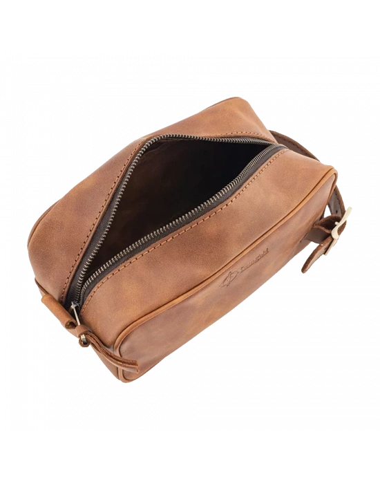 İsme Özel Dopp Kit Kişisel Bakım ve Seyahat Çantası - %100 Rainbow Deri - AC14004 - Kahverengi