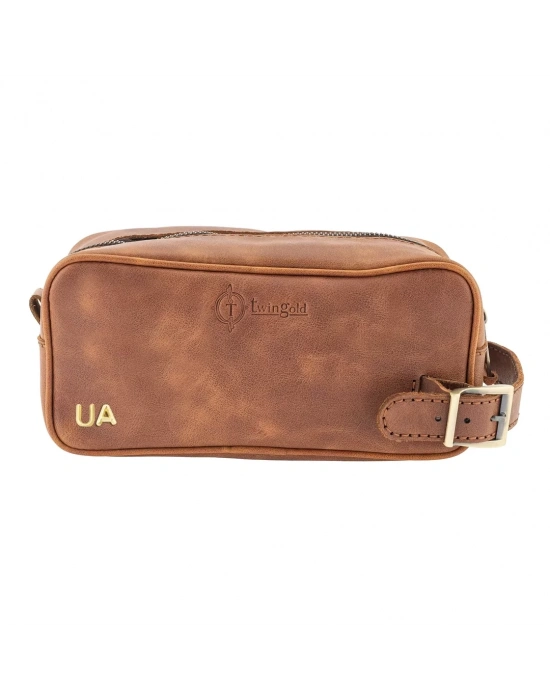 İsme Özel Dopp Kit Kişisel Bakım ve Seyahat Çantası - %100 Rainbow Deri - AC14004 - Kahverengi