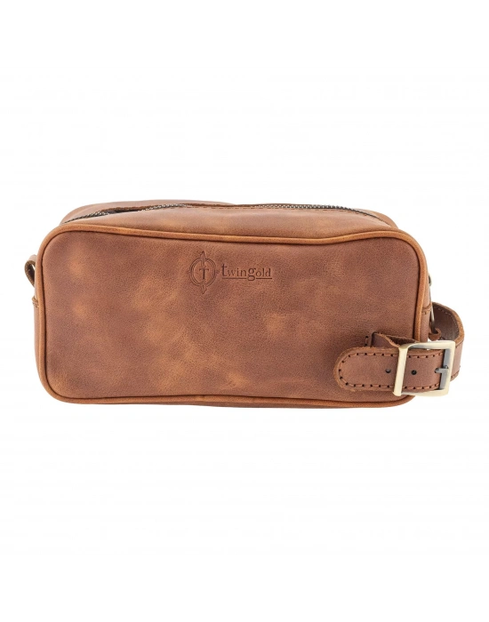 İsme Özel Dopp Kit Kişisel Bakım ve Seyahat Çantası - %100 Rainbow Deri - AC14004 - Kahverengi