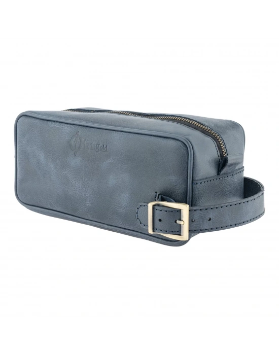 İsme Özel Dopp Kit Kişisel Bakım ve Seyahat Çantası - %100 Rainbow Deri - AC14004 - Lacivert