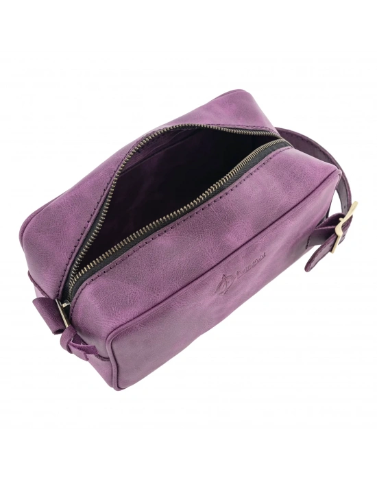 İsme Özel Dopp Kit Kişisel Bakım ve Seyahat Çantası - %100 Rainbow Deri - AC14004 - Mor