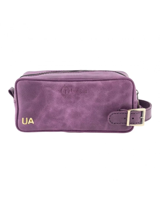 İsme Özel Dopp Kit Kişisel Bakım ve Seyahat Çantası - %100 Rainbow Deri - AC14004 - Mor