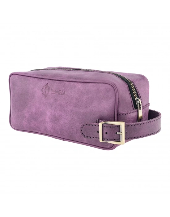 İsme Özel Dopp Kit Kişisel Bakım ve Seyahat Çantası - %100 Rainbow Deri - AC14004 - Mor
