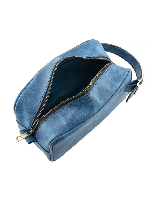 İsme Özel Dopp Kit Kişisel Bakım ve Seyahat Çantası - %100 Rainbow Deri - AC14004 - Saks Mavisi