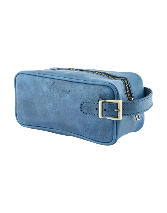 İsme Özel Dopp Kit Kişisel Bakım ve Seyahat Çantası - %100 Rainbow Deri - AC14004 - Saks Mavisi