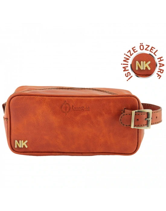 İsme Özel Dopp Kit Kişisel Bakım ve Seyahat Çantası - %100 Rainbow Deri - AC14004 - Tobacco