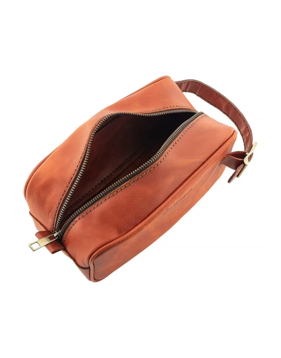 İsme Özel Dopp Kit Kişisel Bakım ve Seyahat Çantası - %100 Rainbow Deri - AC14004 - Tobacco