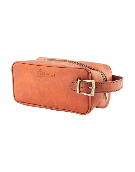 İsme Özel Dopp Kit Kişisel Bakım ve Seyahat Çantası - %100 Rainbow Deri - AC14004 - Tobacco