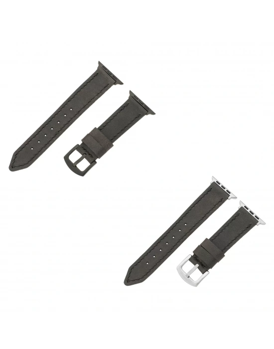 İsme Özel El Dikişli Apple Watch Saat Kordonu - %100 Çift Kat Deri - AG03001 - Antrasit