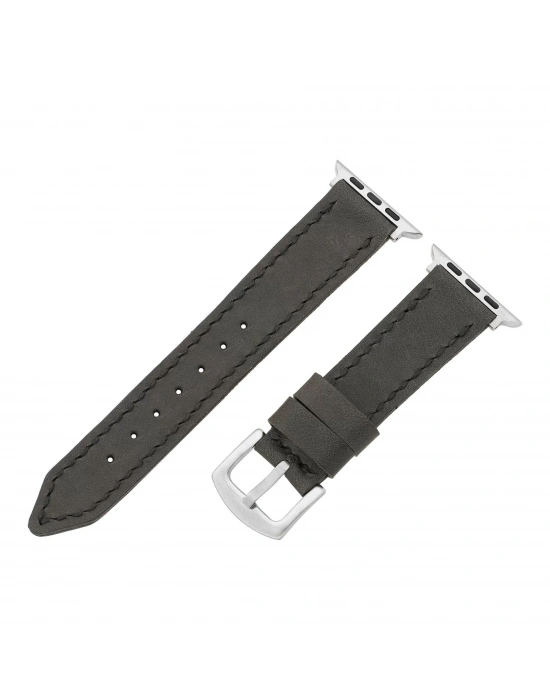 İsme Özel El Dikişli Apple Watch Saat Kordonu - %100 Çift Kat Deri - AG03001 - Antrasit