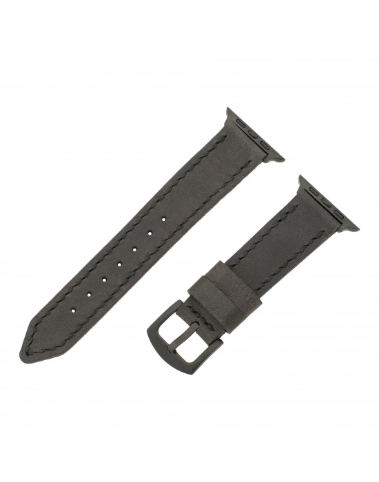 İsme Özel El Dikişli Apple Watch Saat Kordonu - %100 Çift Kat Deri - AG03001 - Antrasit