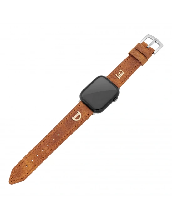 İsme Özel El Dikişli Apple Watch Saat Kordonu - %100 Çift Kat Deri - AG03001 - Camel