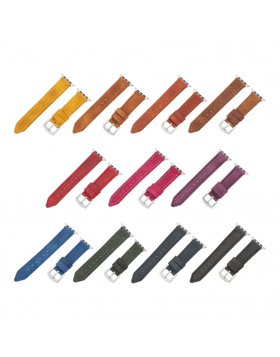 İsme Özel El Dikişli Apple Watch Saat Kordonu - %100 Çift Kat Deri - AG03001 - Camel