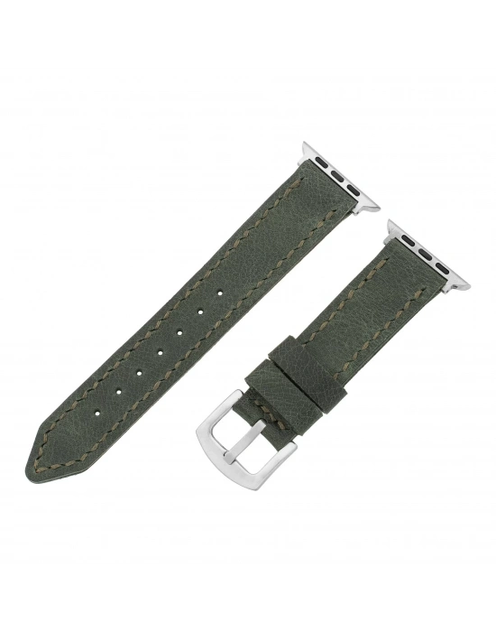 İsme Özel El Dikişli Apple Watch Saat Kordonu - %100 Çift Kat Deri - AG03001 - Haki