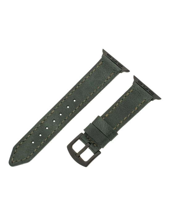 İsme Özel El Dikişli Apple Watch Saat Kordonu - %100 Çift Kat Deri - AG03001 - Haki