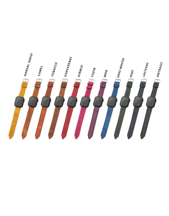 İsme Özel El Dikişli Apple Watch Saat Kordonu - %100 Çift Kat Deri - AG03001 - Kırmızı