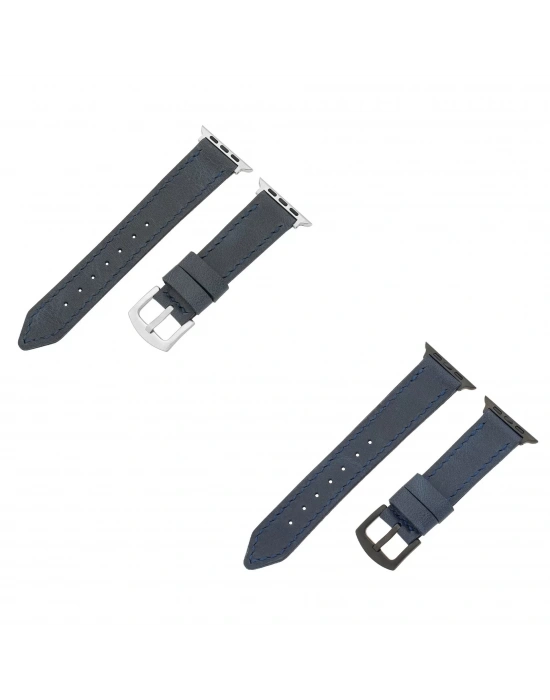 İsme Özel El Dikişli Apple Watch Saat Kordonu - %100 Çift Kat Deri - AG03001 - Lacivert