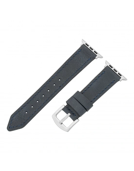 İsme Özel El Dikişli Apple Watch Saat Kordonu - %100 Çift Kat Deri - AG03001 - Lacivert