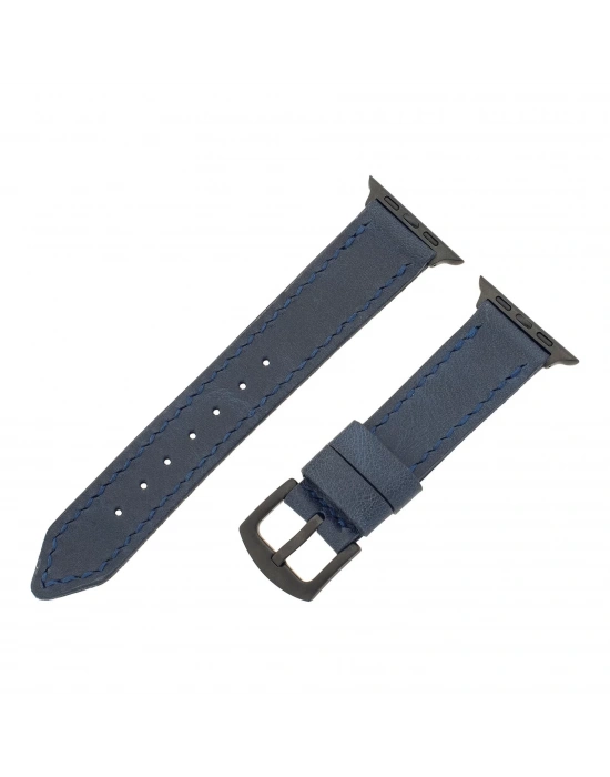 İsme Özel El Dikişli Apple Watch Saat Kordonu - %100 Çift Kat Deri - AG03001 - Lacivert