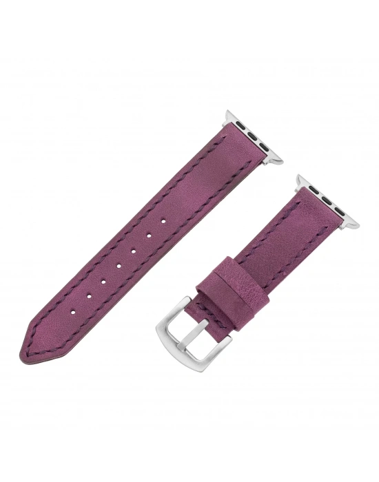 İsme Özel El Dikişli Apple Watch Saat Kordonu - %100 Çift Kat Deri - AG03001 - Mor