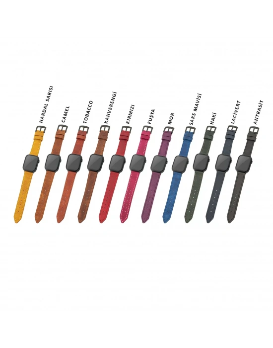 İsme Özel El Dikişli Apple Watch Saat Kordonu - %100 Çift Kat Deri - AG03001 - Mor