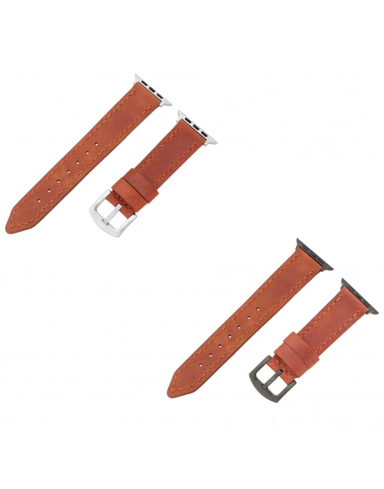 İsme Özel El Dikişli Apple Watch Saat Kordonu - %100 Çift Kat Deri - AG03001 - Tobacco