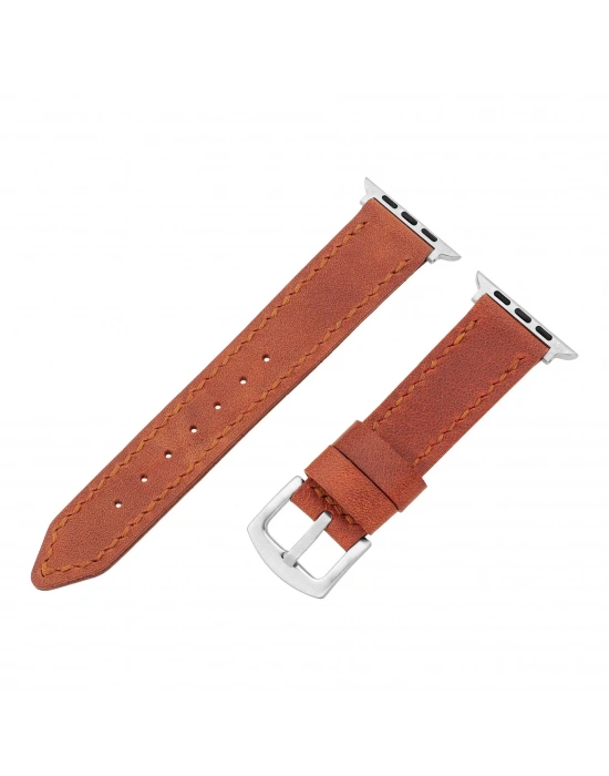 İsme Özel El Dikişli Apple Watch Saat Kordonu - %100 Çift Kat Deri - AG03001 - Tobacco