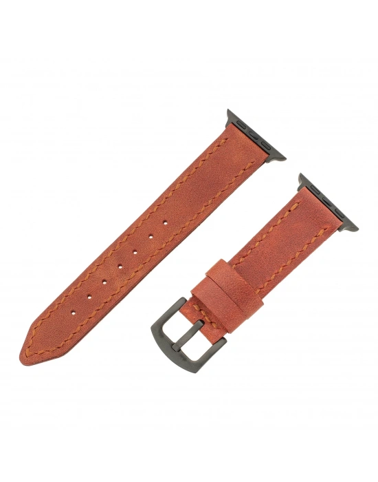 İsme Özel El Dikişli Apple Watch Saat Kordonu - %100 Çift Kat Deri - AG03001 - Tobacco