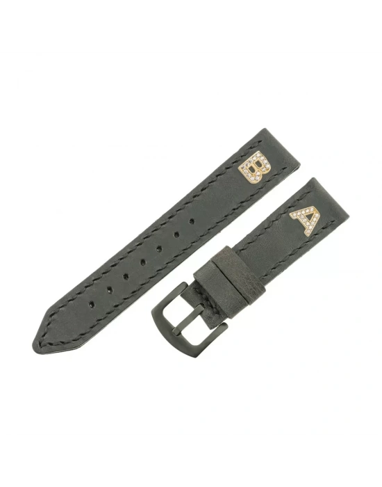 İsme Özel El Dikişli Saat Kordonu - %100 Çift Kat Deri - AG03003 - Antrasit