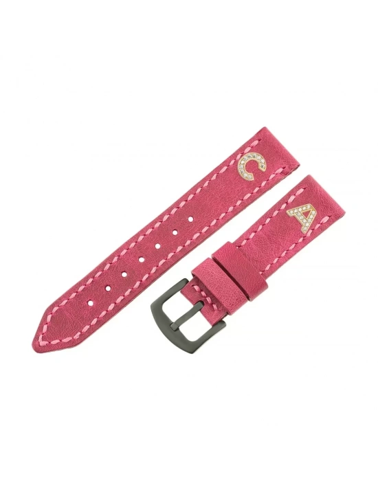 İsme Özel El Dikişli Saat Kordonu - %100 Çift Kat Deri - AG03003 - Fuşya