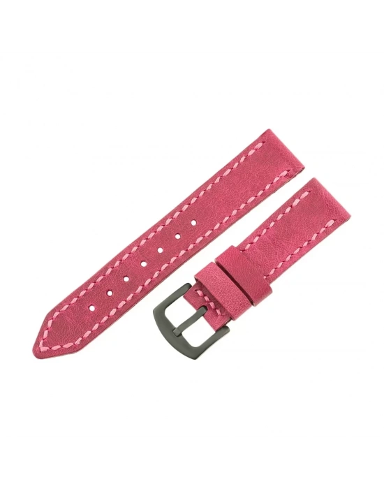 İsme Özel El Dikişli Saat Kordonu - %100 Çift Kat Deri - AG03003 - Fuşya