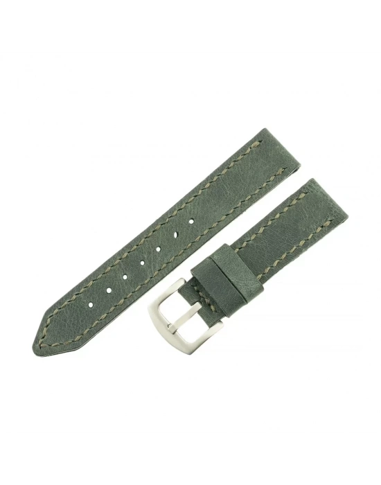 İsme Özel El Dikişli Saat Kordonu - %100 Çift Kat Deri - AG03003 - Haki