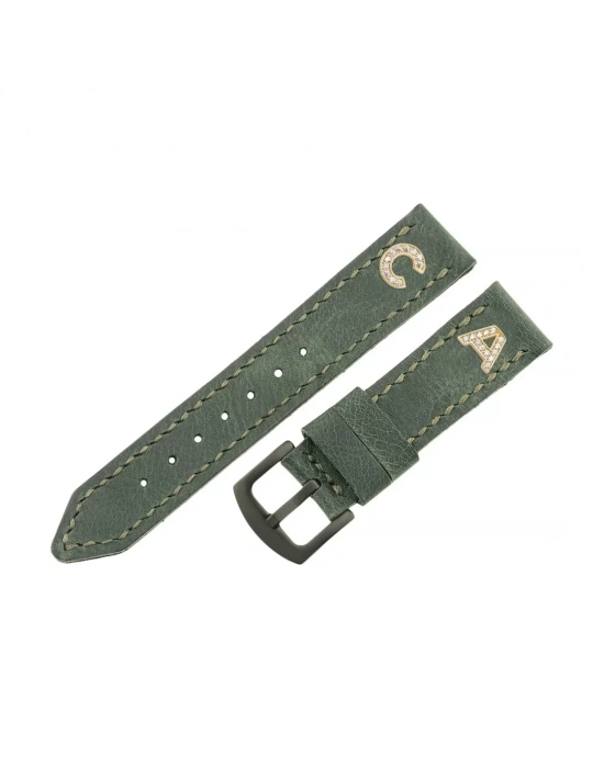 İsme Özel El Dikişli Saat Kordonu - %100 Çift Kat Deri - AG03003 - Haki