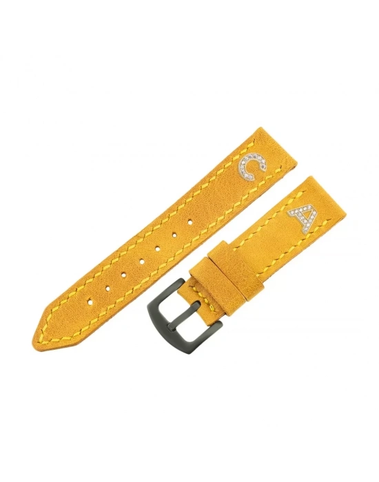 İsme Özel El Dikişli Saat Kordonu - %100 Çift Kat Deri - AG03003 - Hardal Sarısı