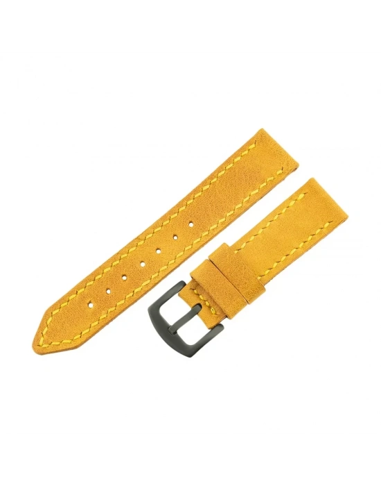İsme Özel El Dikişli Saat Kordonu - %100 Çift Kat Deri - AG03003 - Hardal Sarısı