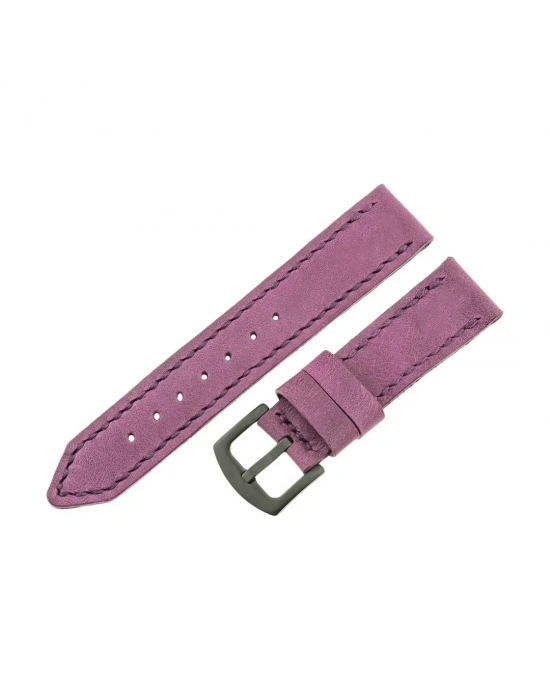 İsme Özel El Dikişli Saat Kordonu - %100 Çift Kat Deri - AG03003 - Mor