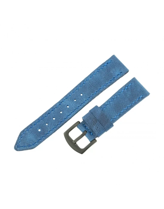 İsme Özel El Dikişli Saat Kordonu - %100 Çift Kat Deri - AG03003 - Saks Mavisi